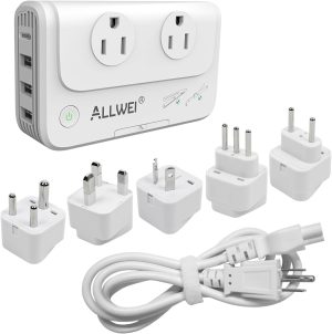 ALLWEI International Travel Adapter 220V to 110V Power Voltage Converter for Hair Straightener/Curling Iron, Universal Power Plug Adapter UK, US, AU, EU, IT, India (White)