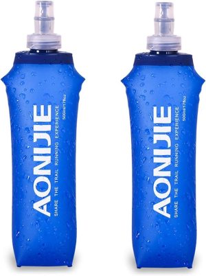 AONIJIE 2 Pack Soft Water Bottle, TPU Collapsible Flask Foldable Bottles for Hydration Pack, BPA-Free, for Running Hiking Cycling Climbing (2 Pcs - 500ml)